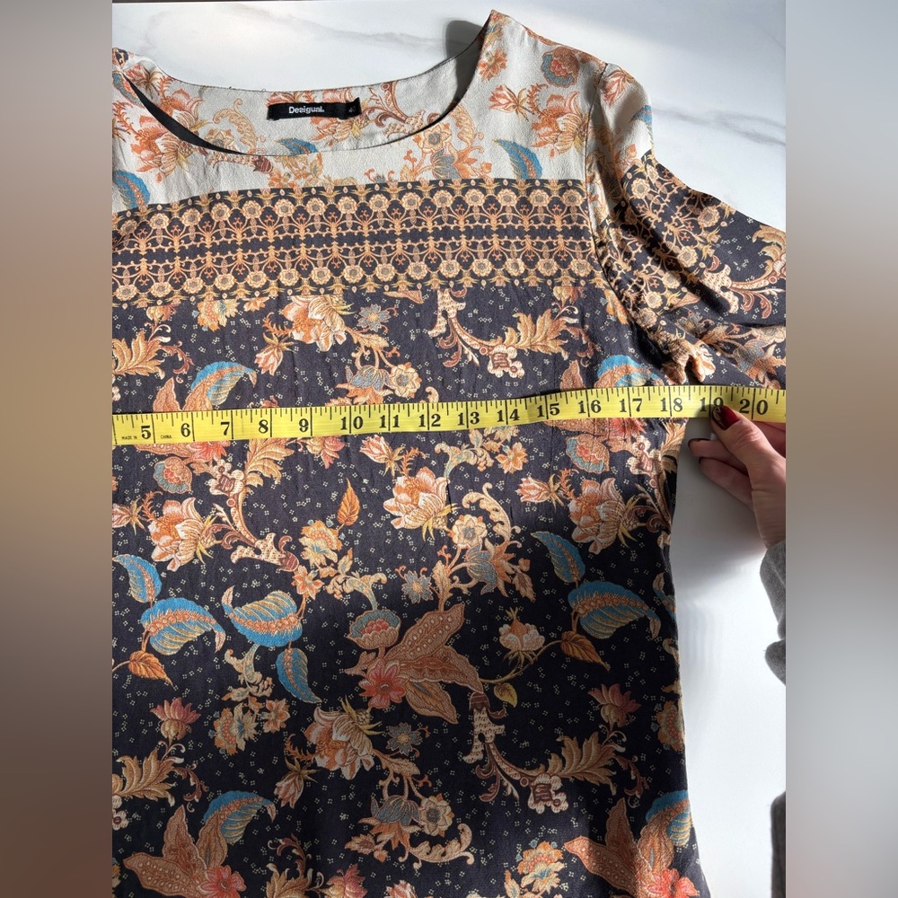 Desigual Floral Print Shift Dress in Black and Mustard Sz S - Picture 7 of 10